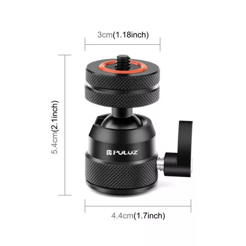 PULUZ cabeça de esfera para câmara 3D rosca de 1/4 polegadas 2x sapata fria ISO até 3 kg PU1057B