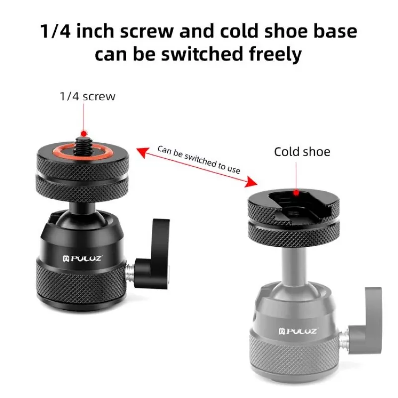 PULUZ cabeça de esfera para câmara 3D rosca de 1/4 polegadas 2x sapata fria ISO até 3 kg PU1057B