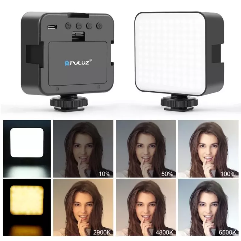 PULUZ luz de vídeo LED 100 LEDs 5W bi-color 2900-6500K USB-C suporte de rosca de 1/4 polegadas para câmara/telefone PU4141B