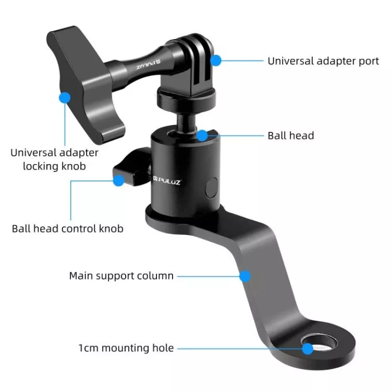 PULUZ suporte de espelho para mota, quad, scooter, bicicleta - suporte universal de guiador e braço de espelho para smartphone, action cam, GoPro - PU1056B
