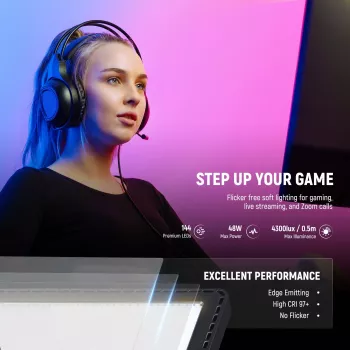 NEEWER Painel de Luz LED de Vídeo RGB GL1C 48W com Tripé de Luz Ajustável, CRI≥97, Comando Remoto 2,4G e Controlo por App para Streaming e Gaming