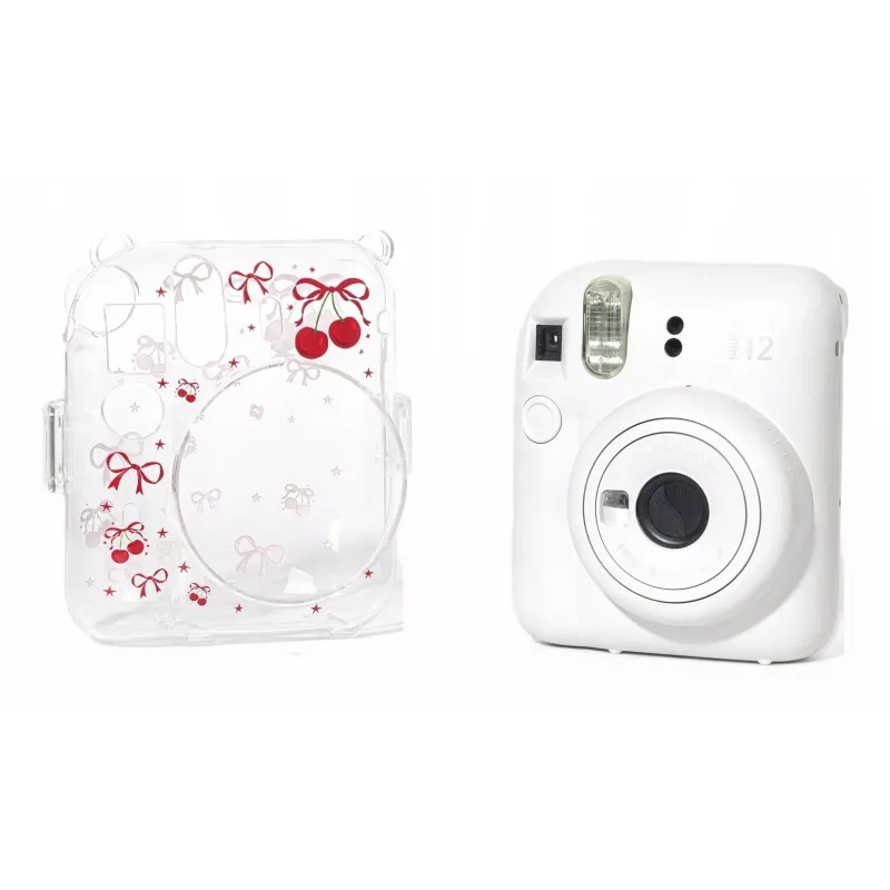 LOVEINSTANT Capa de Proteção Rígida para Fujifilm Instax Mini 12 - Padrão Cereja Vermelha com Alça de Ombro