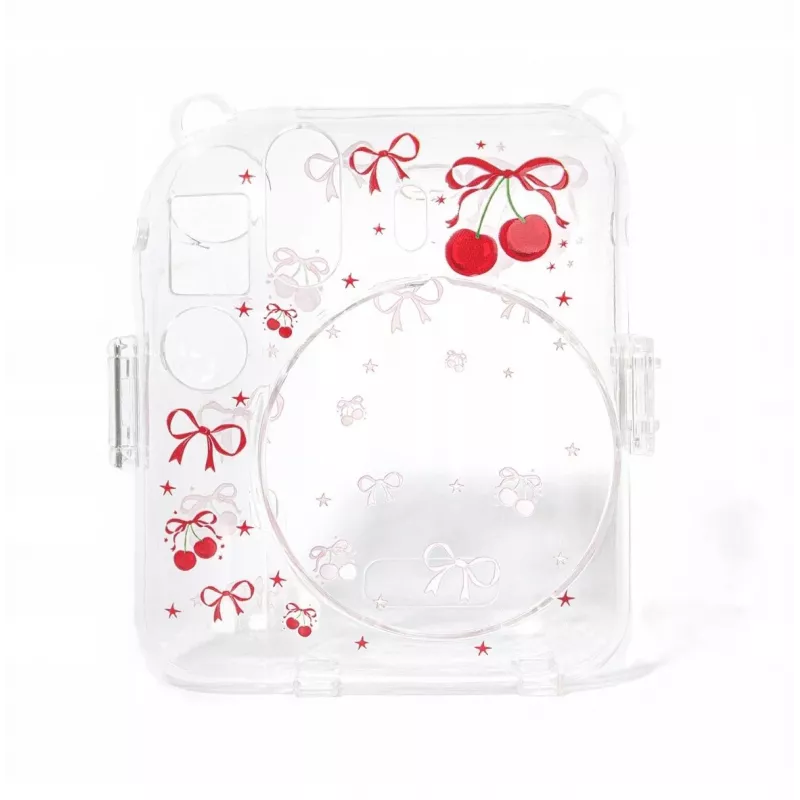 LOVEINSTANT Capa de Proteção Rígida para Fujifilm Instax Mini 12 - Padrão Cereja Vermelha com Alça de Ombro