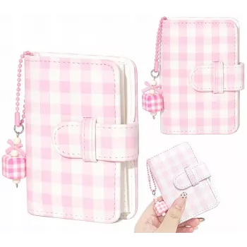 LOVEINSTANT Álbum de Fotografias de Bolso para 28 Fotografias Instax Mini - Padrão Quadriculado - Rosa