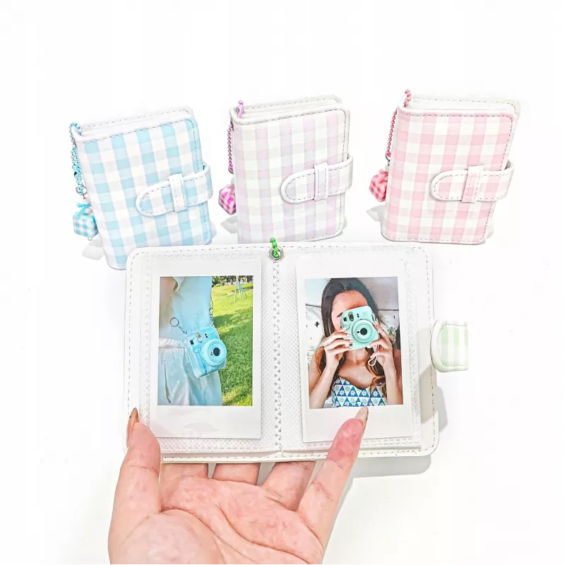 LOVEINSTANT Álbum de Fotografias de Bolso para 28 Fotografias Instax Mini - Padrão Quadriculado - Rosa