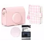 LOVEINSTANT Estojo Kit 4 em 1 Álbum de Fotografias Protetor de Ecrã LCD Tampa de Objetiva para Fujifilm Instax Mini Evo - Rosa