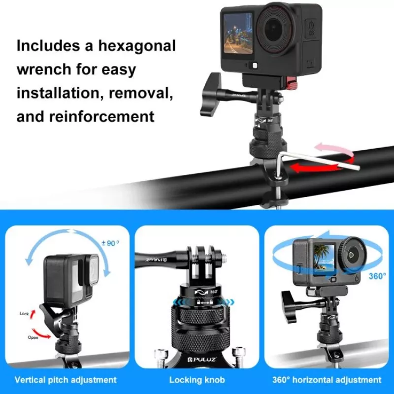 PULUZ PU796B Suporte de Guiador 360° para Mota/Bicicleta para GoPro SJCAM Xiaomi DJI