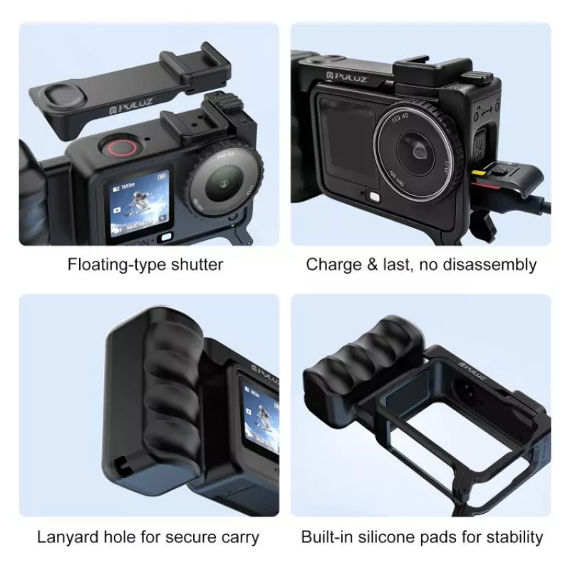 PULUZ Suporte de Moldura + Punho + Adaptador de Sapata Fria para DJI Osmo Action 6 / PU1096B