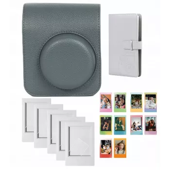 LOVEINSTANT Kit 4 em 1: Capa de Proteção, Álbum de Fotos (96 Fotos), Molduras e Autocolantes para Fujifilm Instax Mini 41 - Cinzento