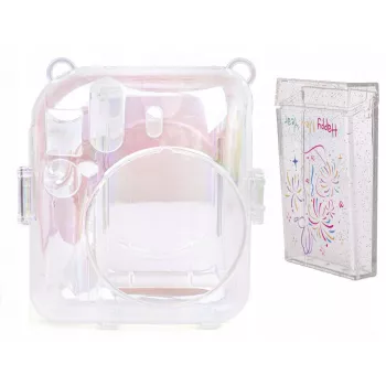 LOVEINSTANT Conjunto 2 em 1 Capa Bolsa Estojo para Fuji Instax Mini 12 Caixa de Armazenamento de Fotos Transparente Shimmer