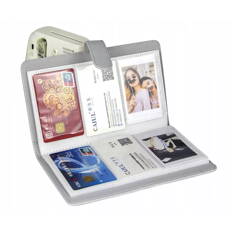 LOVEINSTANT Bolsa para câmara e álbum de fotografias para Fujifilm Instax Mini 41, cinzento, para 96 fotos