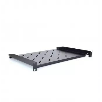 RACKTEL RL-PD600S Prateleira de encaixe 1U 19 polegadas de montagem frontal, profundidade 600 mm, capacidade de carga 20 kg, preto (RAL 9005)