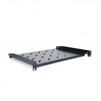 RACKTEL RL-PD600S Prateleira de encaixe 1U 19 polegadas de montagem frontal, profundidade 600 mm, capacidade de carga 20 kg, preto (RAL 9005)
