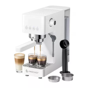 AMZCHEF CE-EM3131-WT máquina de café de pistão (branco) - máquina de espresso 20 bar com bico de vapor