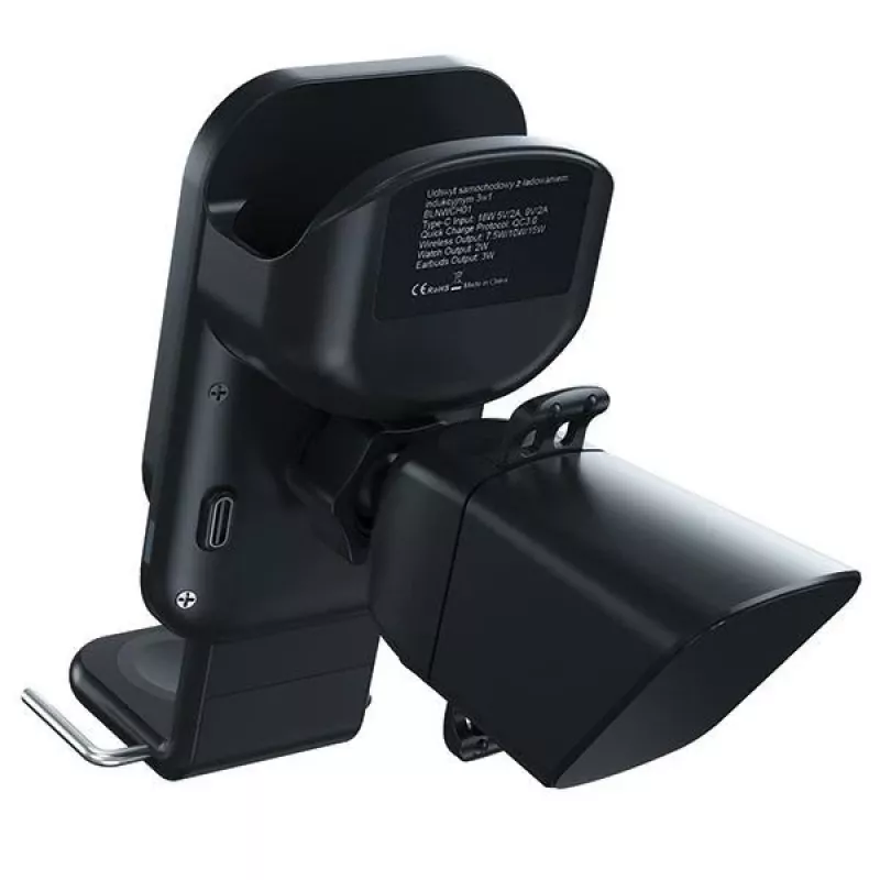 Beline Suporte de carro com carregamento sem fios 3-em-1 para smartphone, Apple Watch, AirPods - BLNWCH01