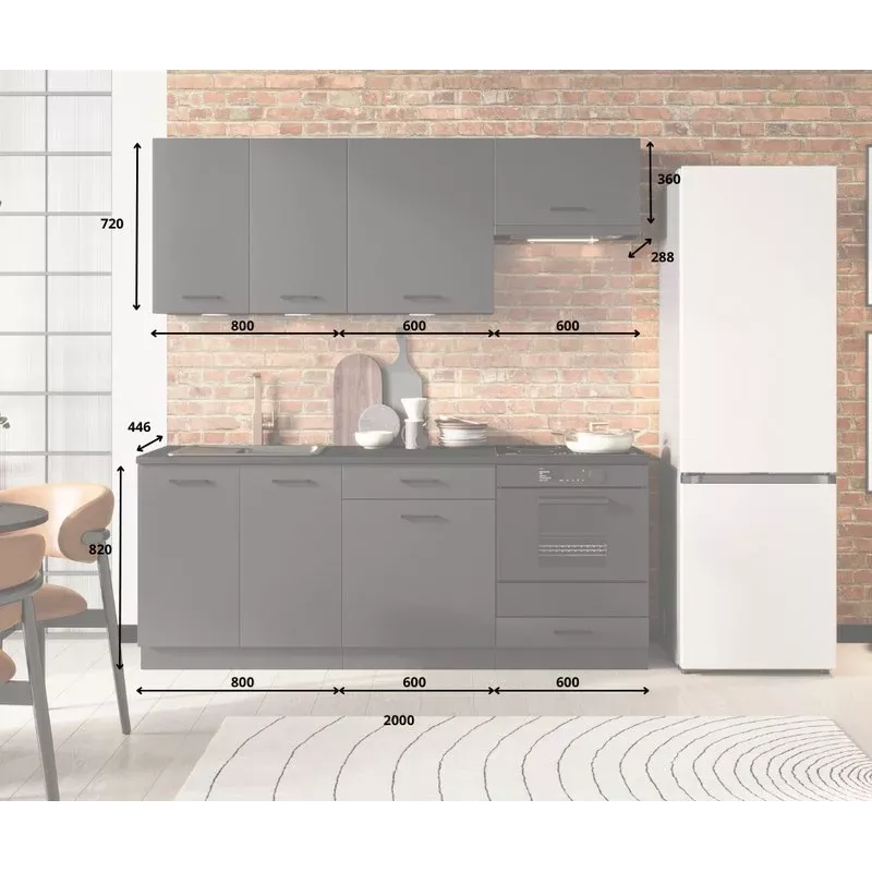 STOLKAR Cosmo Design ANIKA Conjunto de móveis de cozinha Grafite/Grafite 2.0 - 6 peças