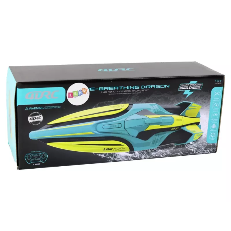 LEAN TOYS Barco RC 2.4G amarelo-turquesa à prova de água com controlo remoto