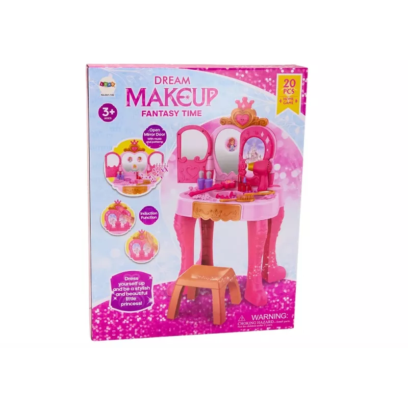 LEAN TOYS Penteadeira de Maquilhagem Infantil com Acessórios de Sensor de Gestos, Rosa