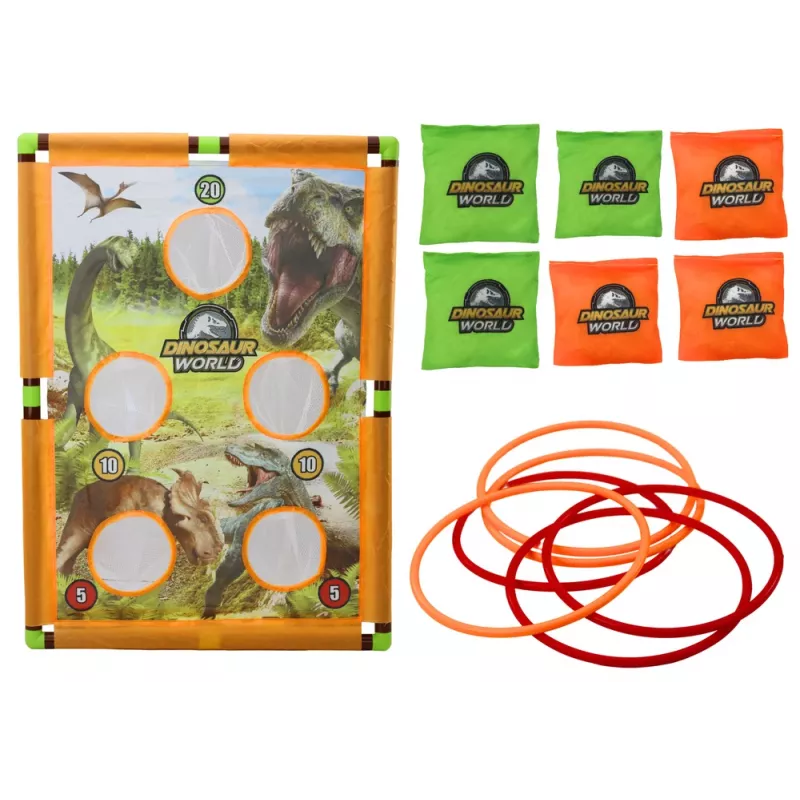 LEAN TOYS Jogo de Arcada Lançamento de Saco e Argolas 2em1 Tabuleiro Dinossauros