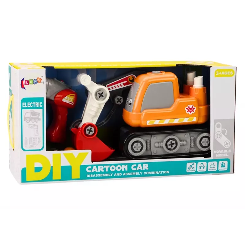 LEAN TOYS escavadora de rastos de desenhos animados kit de puzzle 3D de madeira - laranja