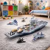LEAN TOYS Grande porta-aviões militar com aviões de combate, tanques e veículos 70 cm