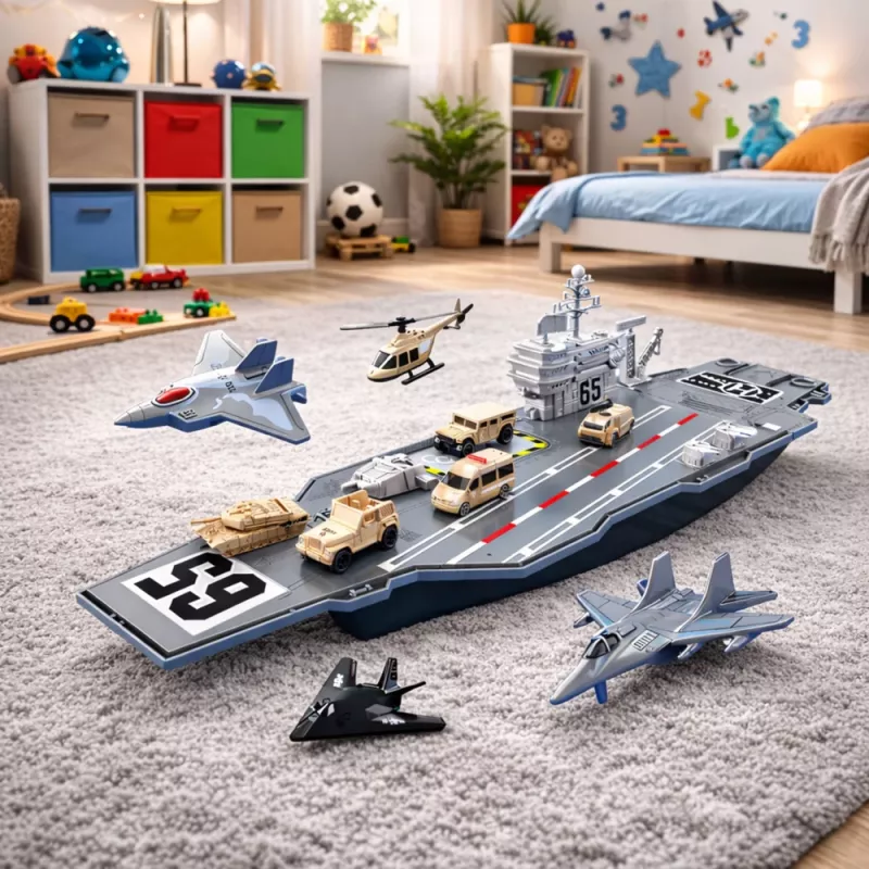 LEAN TOYS Grande porta-aviões militar com aviões de combate, tanques e veículos 70 cm
