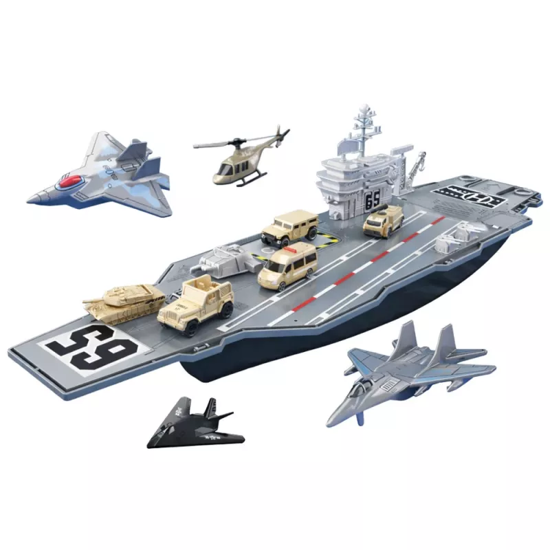 LEAN TOYS Grande porta-aviões militar com aviões de combate, tanques e veículos 70 cm