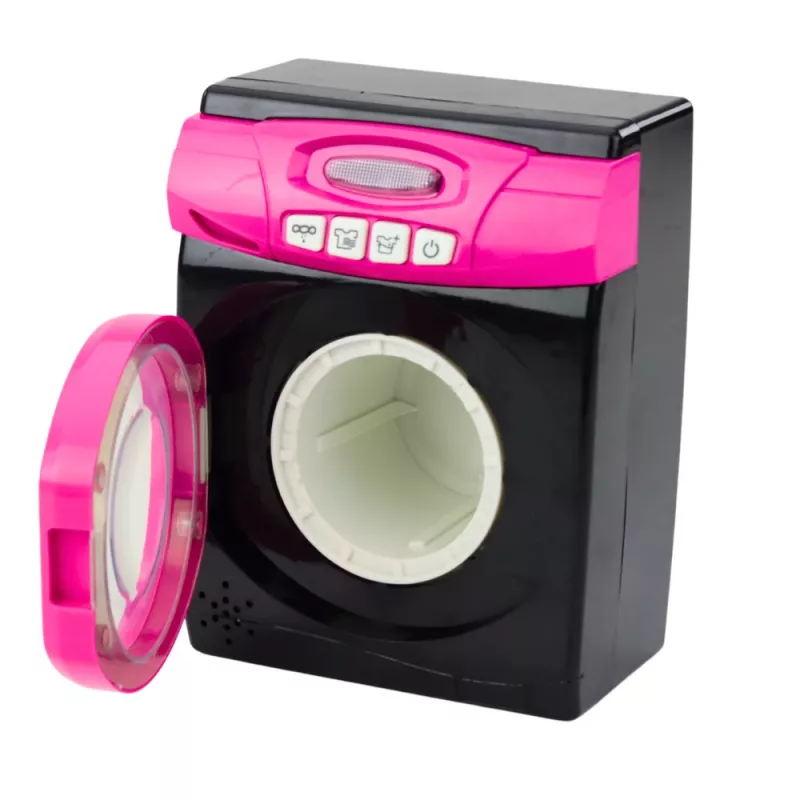 LEAN TOYS Conjunto de Eletrodomésticos Máquina de Lavar Interativa com Sons e Acessórios, preto e rosa