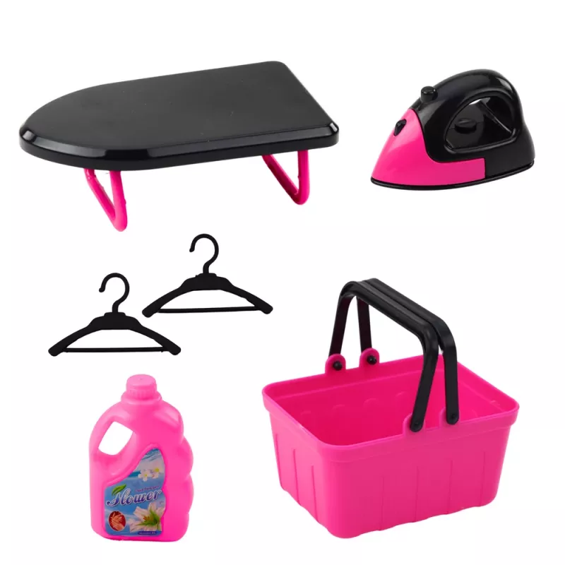 LEAN TOYS Conjunto de Eletrodomésticos Máquina de Lavar Interativa com Sons e Acessórios, preto e rosa