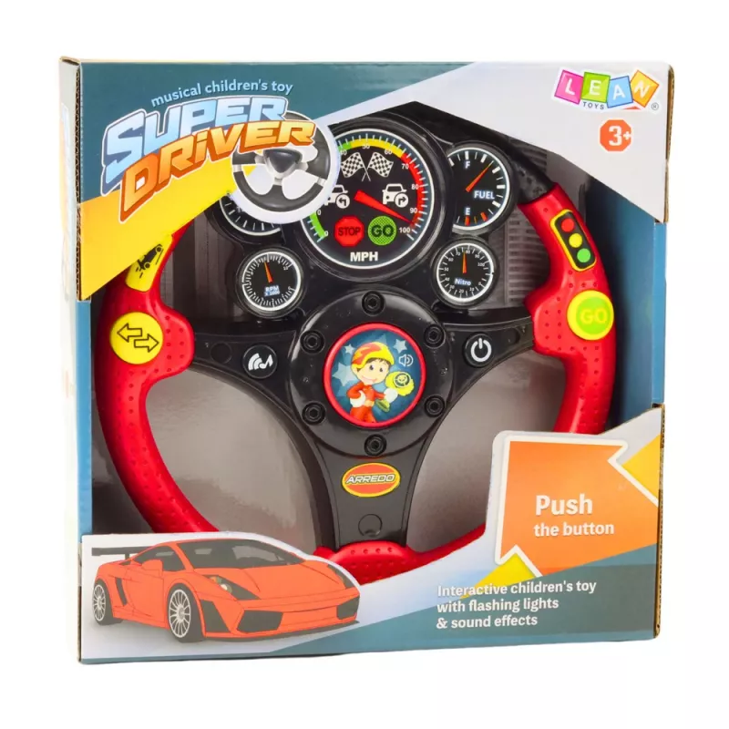 LEAN TOYS Volante Interativo para Crianças com Luzes, Sons e Vibrações, vermelho