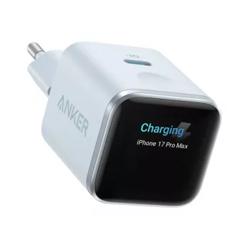 ANKER Nano Carregador 45W GaN 1x USB-C ActiveShield 5.0 Sensor Tátil Reconhecimento iPhone SmartDisplay Azul Pastel