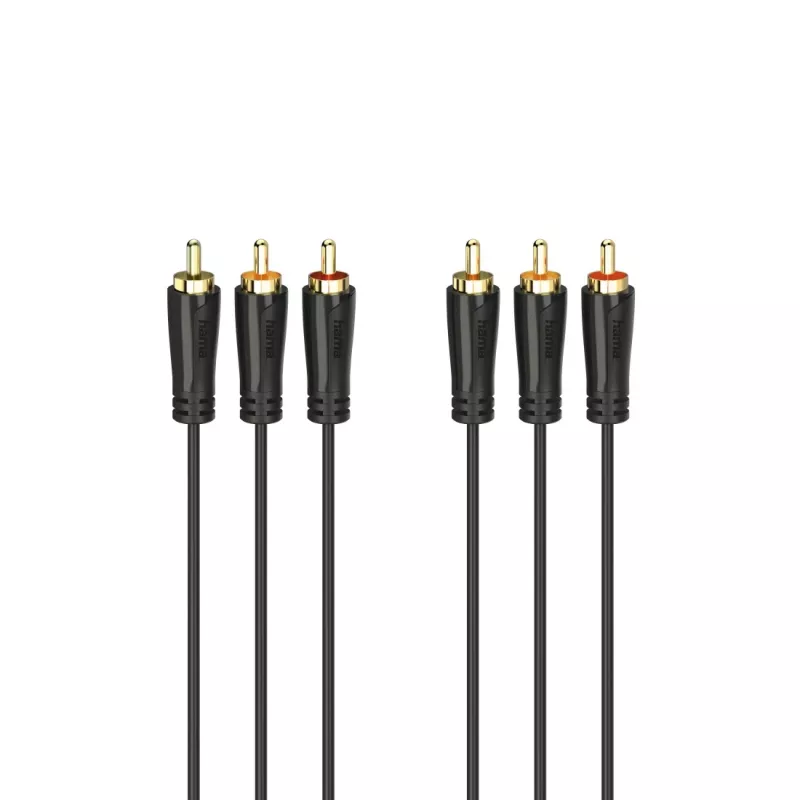 Cabo de áudio/vídeo HAMA 3x RCA para 3x RCA 3m, fichas banhadas a ouro