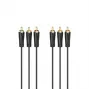 Cabo de áudio/vídeo HAMA 3x RCA para 3x RCA 3m, fichas banhadas a ouro