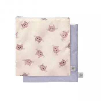 Conjunto de sacos de lanche Lassig, pack de 2, Tiny Team Cat, sacos reutilizáveis com fecho