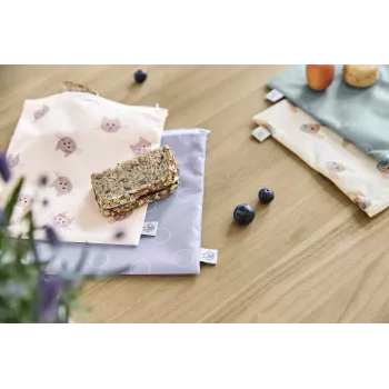 Conjunto de sacos de lanche Lassig, pack de 2, Tiny Team Cat, sacos reutilizáveis com fecho