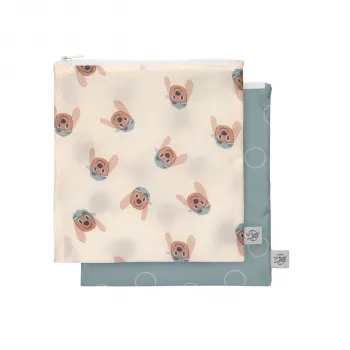Conjunto de sacos de lanche Lassig, 2 peças, Tiny Team Doggy bege/castanho