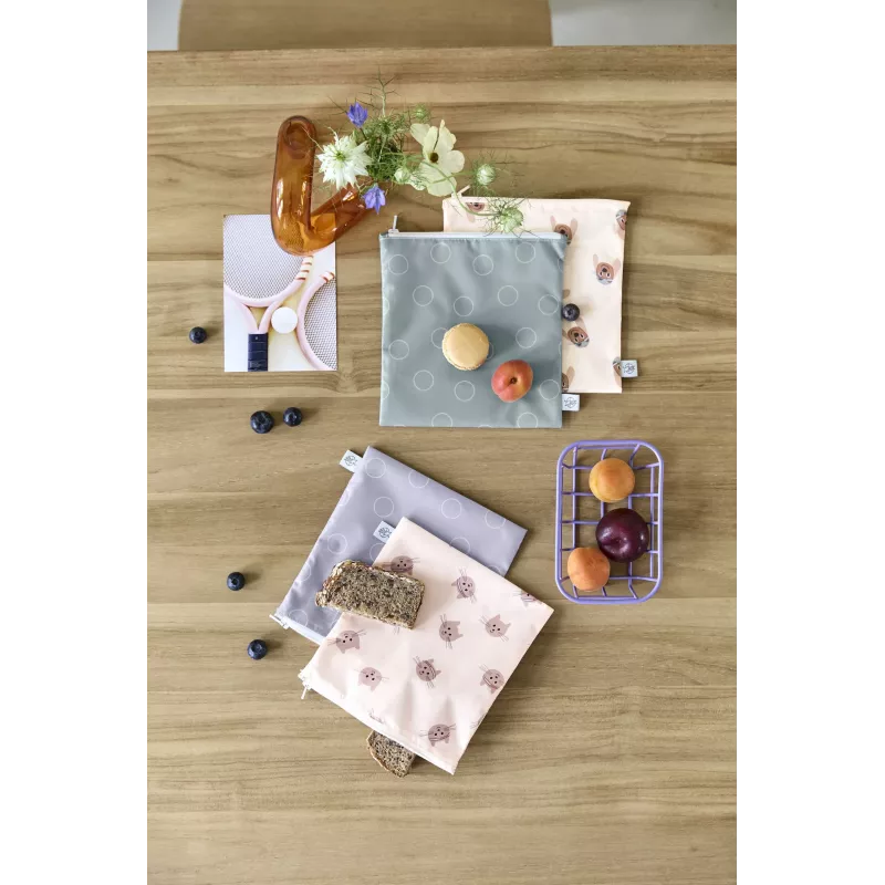 Conjunto de sacos de lanche Lassig, 2 peças, Tiny Team Doggy bege/castanho