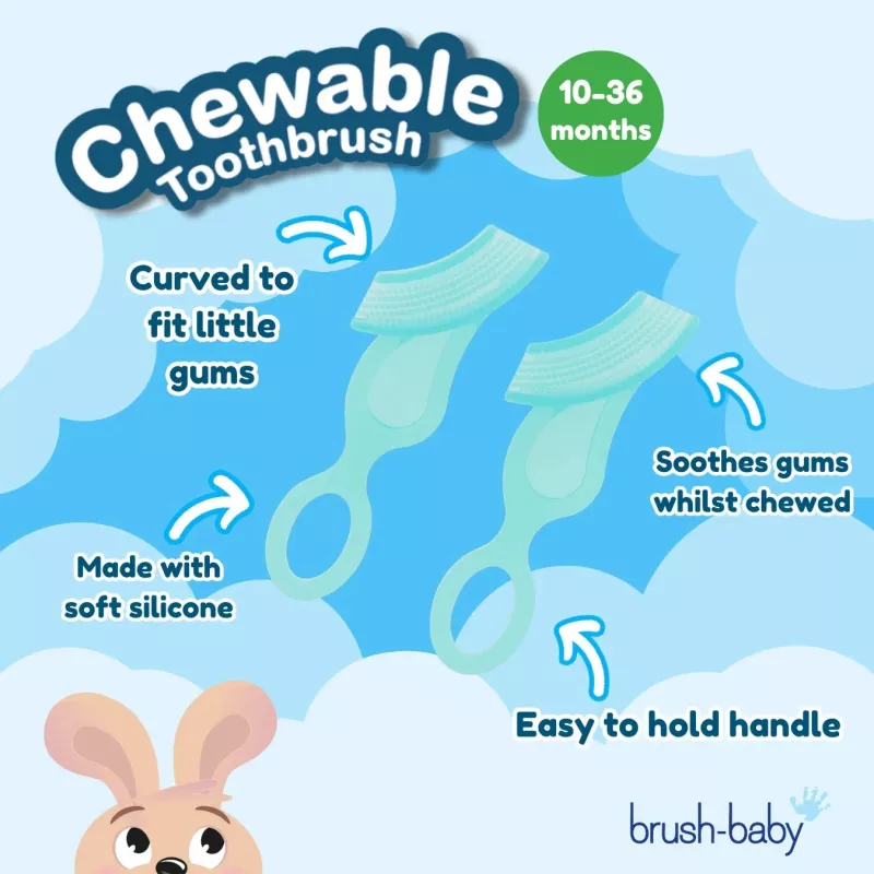 BRUSH BABY Escova de Dentes Mordedor pack de 2 para Bebés 10-36 Meses