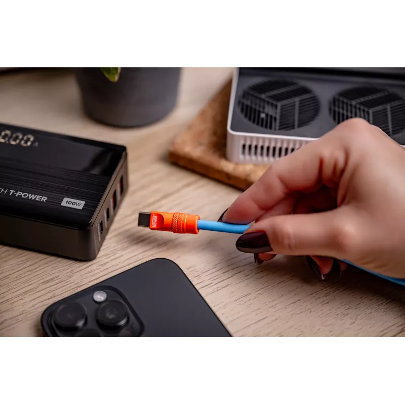 Newell Cabo USB-C para USB-C 100W 1,5m silicone espiral azul-laranja