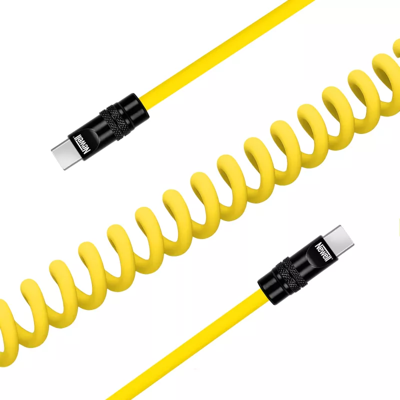Newell Cabo USB-C para USB-C 100W, 1,5m, silicone, espiral, amarelo-preto