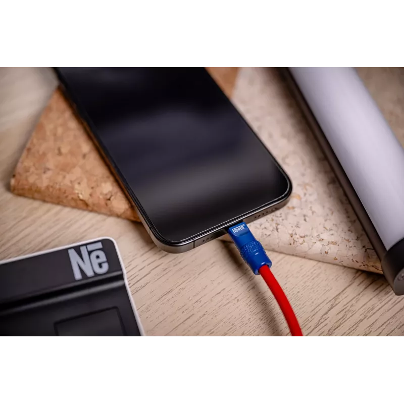Newell Cabo USB-C para USB-C 100W 1,5m silicone espiral vermelho-azul-marinho