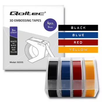 Conjunto de 4 fitas de relevo para DYMO Omega Qoltec | 9 mm x 3 m | 4 cores | autoadesivas