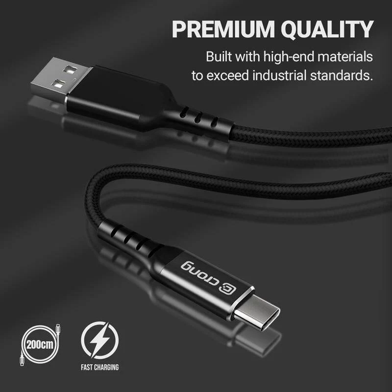 Crong Armor Link Cabo USB-C para USB-C 100W PD 5A 200cm Preto