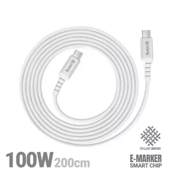 Crong Armor Link Cabo USB-C para USB-C 100W PD 5A 200cm Branco