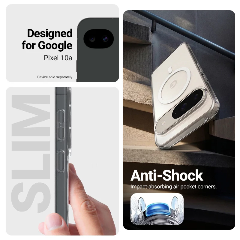 Crong Hybrid Clear Capa Magnética MagSafe para Google Pixel 10a (Transparente)