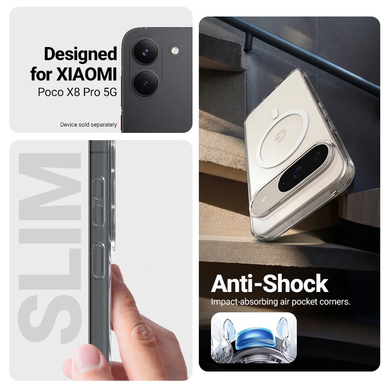 Crong Hybrid Clear Magnetic Capa para Xiaomi POCO X8 Pro 5G, Transparente, compatível com MagSafe