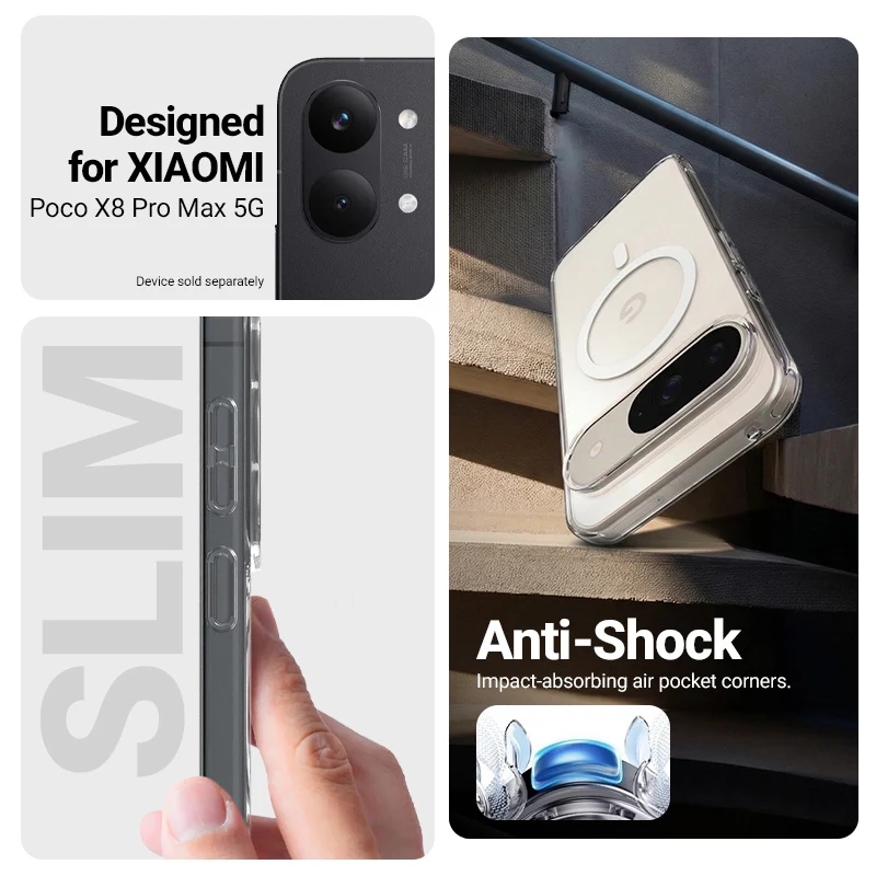 Crong Hybrid Clear Magnetic Capa para Xiaomi POCO X8 Pro Max 5G, Transparente, compatível com MagSafe