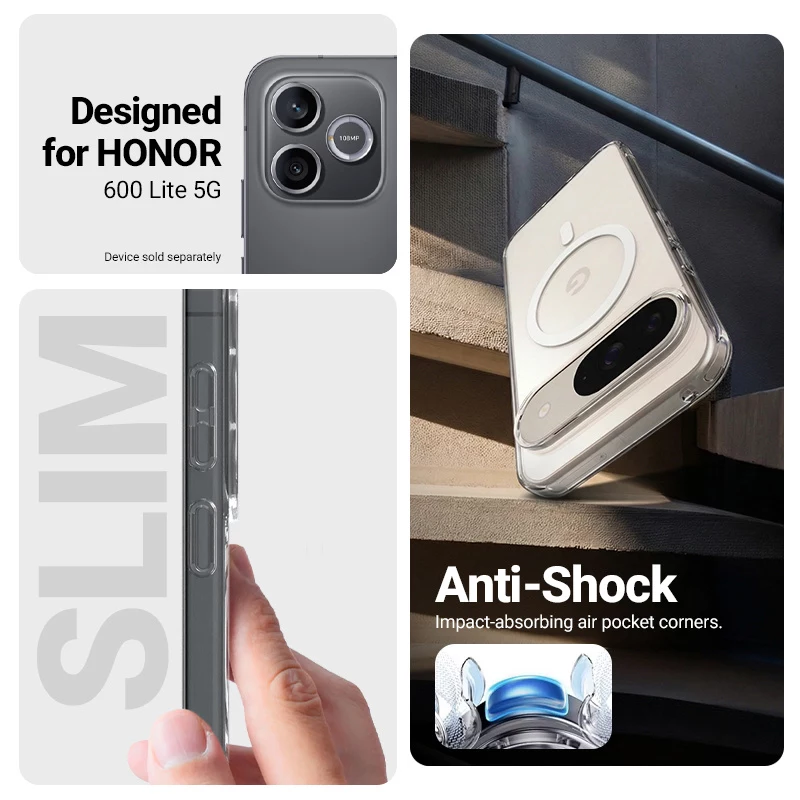 Crong Hybrid Clear Magnetic Capa MagSafe para Honor 600 Lite 5G (Transparente)