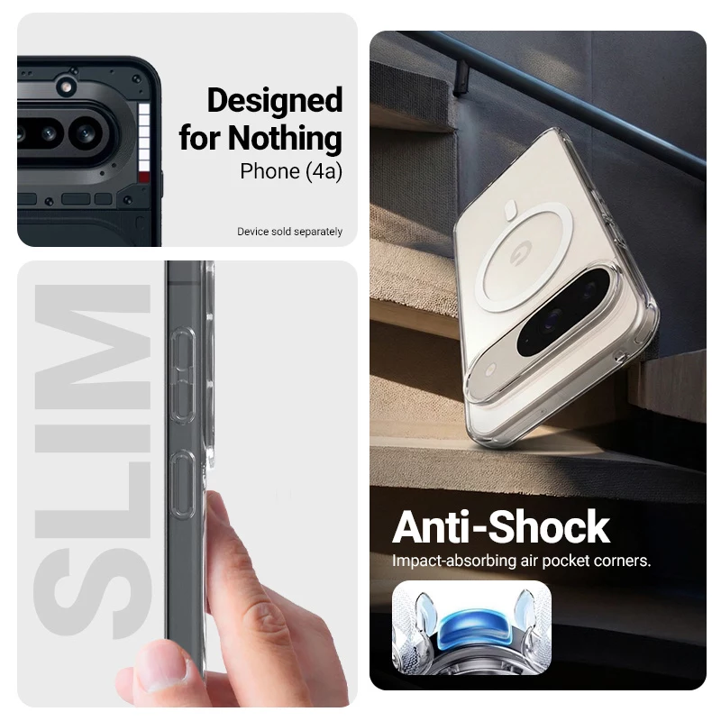 Crong Hybrid Clear Magnetic Capa para Nothing Phone 4a, compatível com MagSafe, Transparente