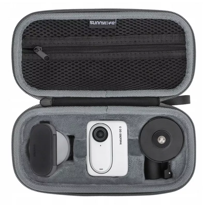 SUNNYLIFE Bolsa de proteção para Insta360 Go 3, Preto, nylon, EVA, resistente a choques, à prova de pó, resistente a salpicos, com alça de mão